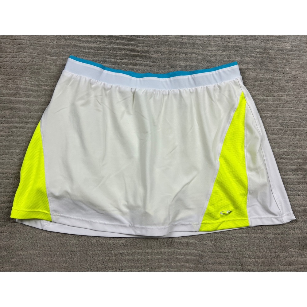 Champion Skort Womens XL White Neon Yellow Teal Athletic Mesh Panel 89626-OGV